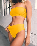 PLAVKY 2019 Retro Sexy Yellow Strapless Swimsuit